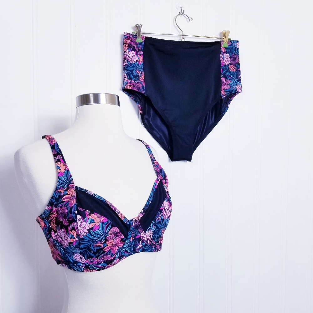 Venus Two Piece Bikini Swimsuit High Waist Tummy Control 36B 12 Shaping NWOT